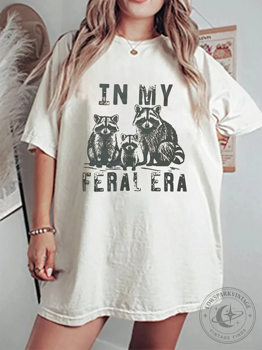 In My Feral Era Raccoon Family Graphic Oversized T-Shirt