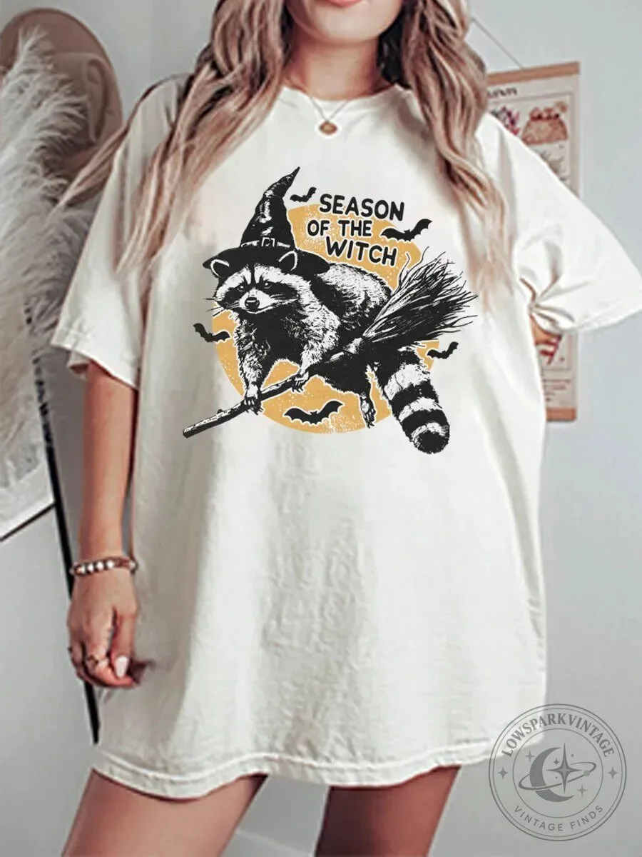 Season Of The Witch Raccoon Halloween Graphic T-Shirt