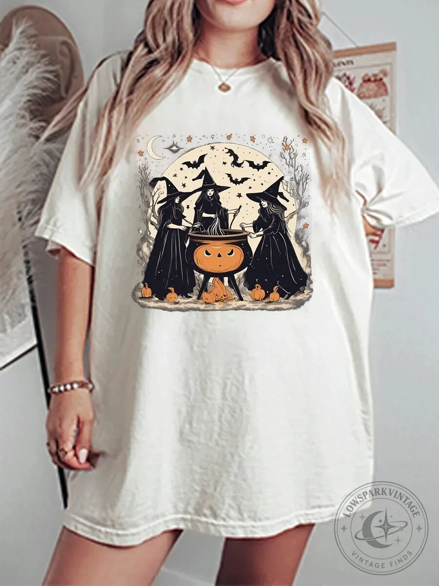 Vintage Witches' Gathering Halloween Oversized Graphic T-Shirt